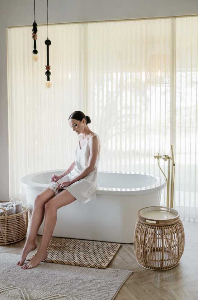 Luxury bridal preparation cottage amenities at Whispering Thorns exclusive-use estate on-site our glass wedding venue